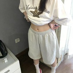 American-Style Drawstring High-Waisted Relaxed Fit Five-Point Shorts for Women, Summer 2026 New White-Gray Sports Shorts Casual Mid-Length Pants