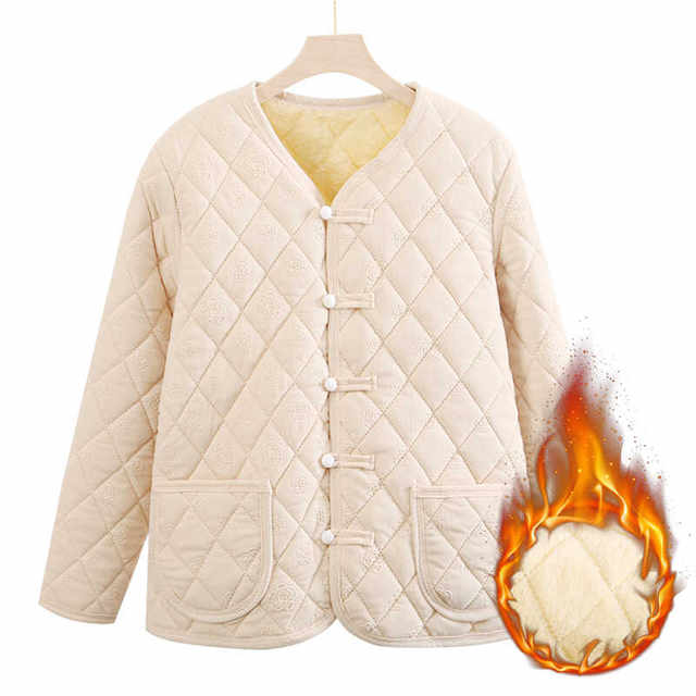 Mom's velvet small cotton-padded jacket autumn and winter new national style warm cotton coat middle-aged and elderly grandma's casual loose and versatile coat