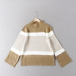 出澳洲单！松弛感宽条纹拼色半高领长袖轻便薄款套头显瘦针织毛衣