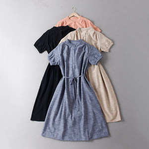 
Dejima Kunidan! Simple, comfortable, breathable cotton and linen blended short-sleeved round neck loose pullover dress for women