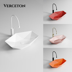 Hexagonal Irregular-Shaped Artistic Countertop Basin, Colorful Ceramic Integrated Wash Basin, Single Basin for Bathroom Washing and Face Washing