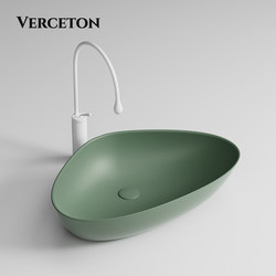 Ceramic Integrated Washbasin, Triangular Irregular Washbasin, Single Basin, Vintage Style, Emerald Green Color, Countertop Basin, Art Basin