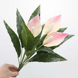 Simulated green plants, artificial anthurium leaves, green plants, cross-border Christmas home courtyard garden decoration, red palm artificial flowers