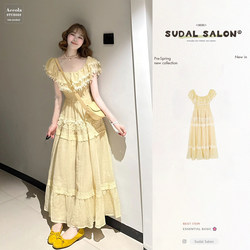 French-Style Heavy Embroidery Chanel-Inspired Yellow Dress for Women, New Summer Model, Petite Waist-Cinching Tea Break Dress