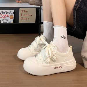 Renben white large-toe canvas shoes for women in winter plus velvet versatile soft sole warm white shoes thick sole lightweight sneakers for women