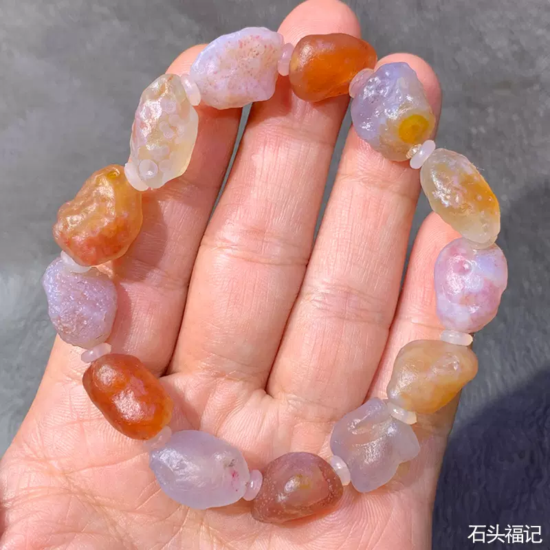 天然戈壁玛瑙原石阿拉善奇石108颗花眼项链毛衣链时尚精灵