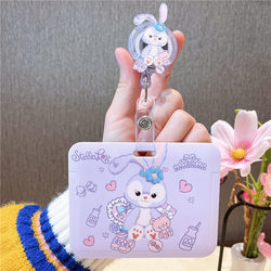 Horizontal Cartoon Retractable Bus Protective Cover Nurse Badge Easy-Pull Buckle Id Card Holder Student Employee Badge Holder