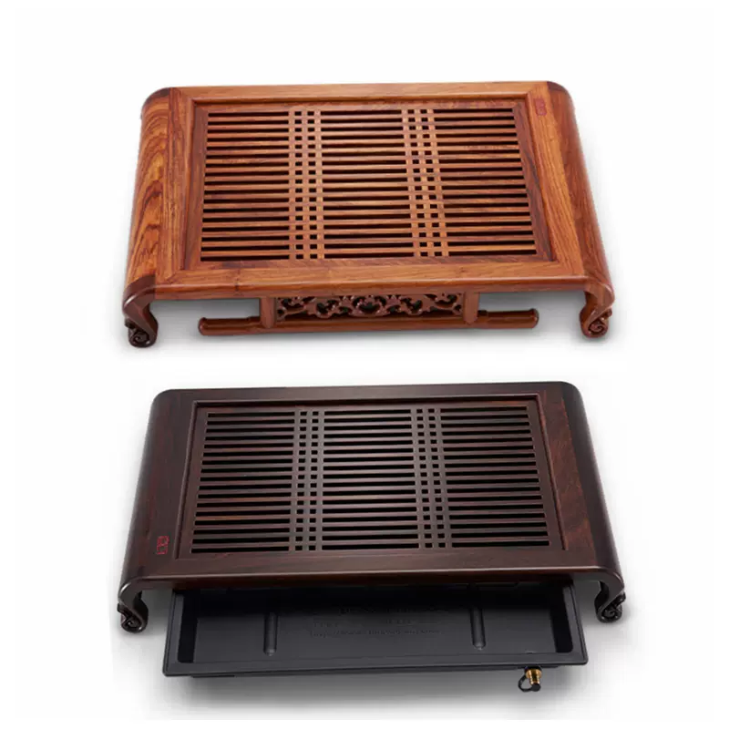 中国　唐木紫檀製　茶托　小皿　五客　V　R6479E 双龍小茶盤・紫砂風 – 天香茶行