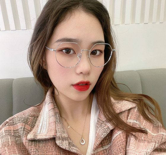 
Ultra-light pure titanium glasses frame myopia glasses for women anti-blue light polygonal retro frames resin lenses big face slimming