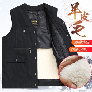 In winter, middle-aged and elderly wool vest men's genuine leather and fur one-piece daddy's vest horse clip warmth thickened cotton shoulder