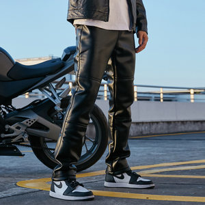 
Men's leather pants, men's velvet thickened motorcycle knee pants, windproof and warm winter high-end outdoor riding pants