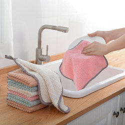 Household Thick Hangable Coral Fleece Hand Towel, Kitchen Cleaning Cloth, Lint-Free Absorbent Rag, Dishwashing Cloth, Cleaning Cloth