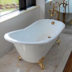 European-Style Freestanding Cast Iron Ceramic American-Style Chaise Bathtub, Ordinary Vintage Household Adult Cat's Paw Enamel Bathtub