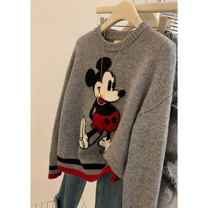 
Korean Dongdaemun embroidered cartoon Mickey age-reducing sweater for women, fashionable, casual, soft and waxy bottoming sweater trendy