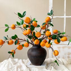 Good Luck and Prosperity Artificial Orange Tree Branches Fake Flowers Decoration Fruit Ornaments Living Room Dining Table Decoration Flower Arrangement