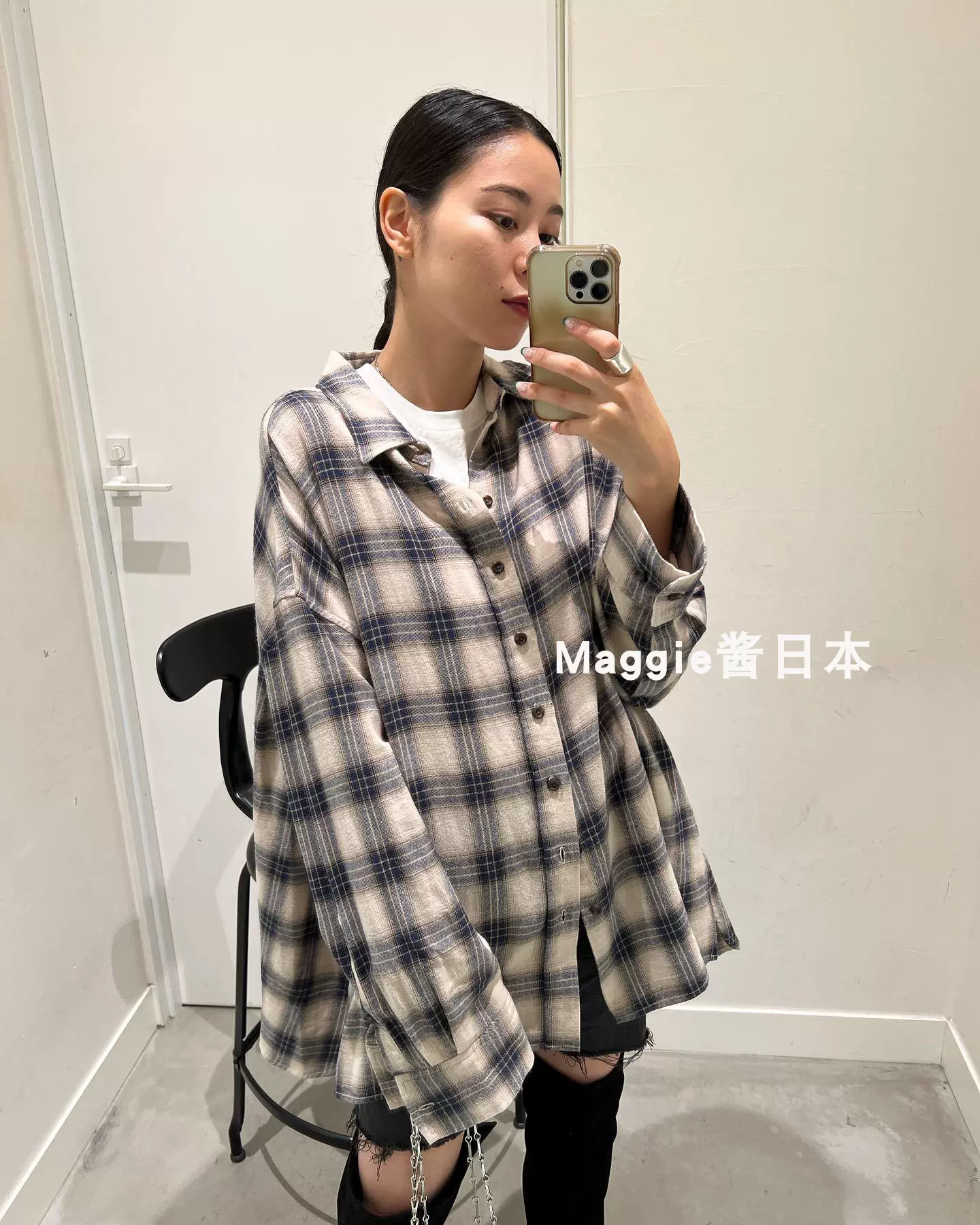 包邮Maggie酱9月AP STUDIO日本制宽松格纹衬衫23050587000430-Taobao