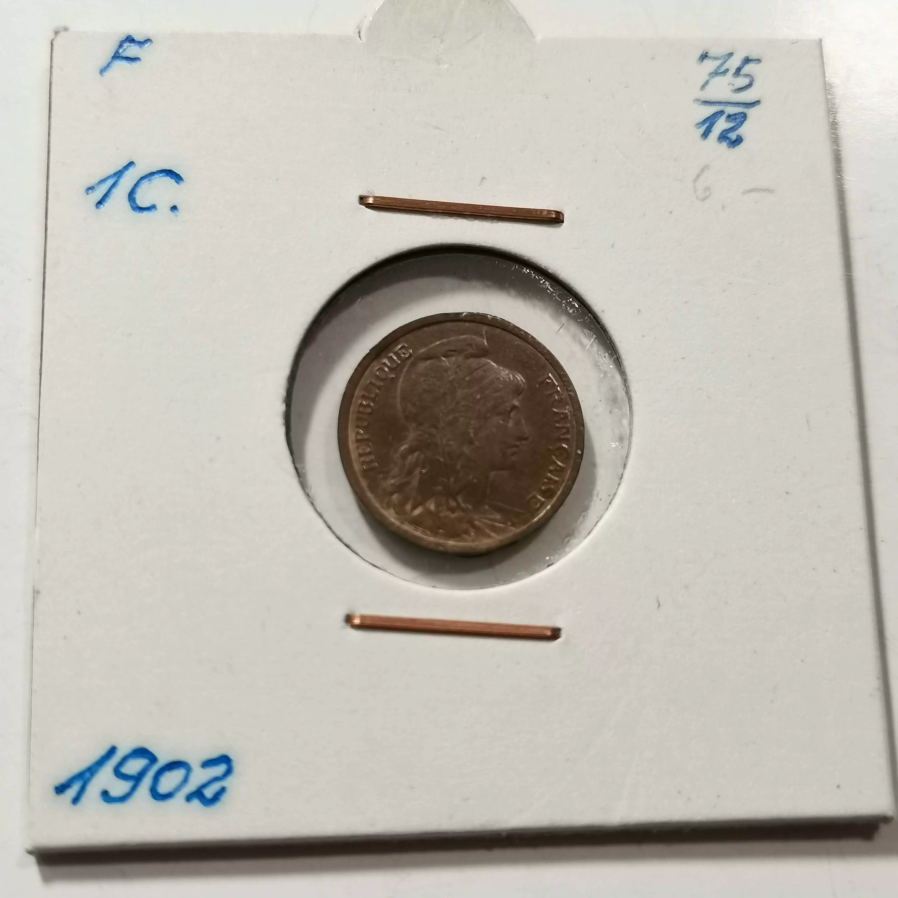 法国硬币1902年1分铜币好品收藏级货号X8159