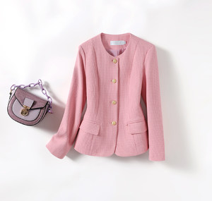 
Design-sensual small fragrance style round neck short suit women's jacket 2025 spring and autumn Korean version of small suit top