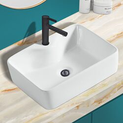 Small-Sized Single-Hole Ceramic Washbasin for Balcony Countertop, Rectangular Bathroom Countertop Basin for Home Use