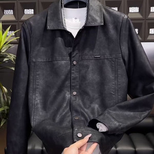 
2026 American Retro Lapel Leather Jacket Men's Spring New Fashion Versatile Handsome Trendy Jacket 2601