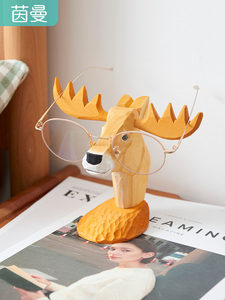 
Inman Creative Handmade Solid Wood Carving Crafts Wood Carving Ornaments Storage Bracket Deer Glasses Display Rack Gifts