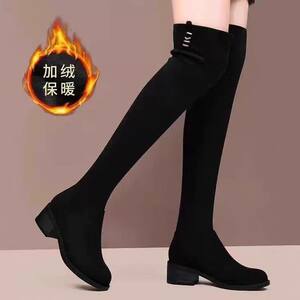 
Branded boots for women, over-the-knee high-heeled elastic boots, 2025 autumn and winter new slim boots, thick heels and velvet high boots