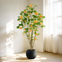 Artificial Green Plant Ginkgo Flower Tree, Luxury Sofa Side Floor-Standing Decoration, Large Indoor Living Room Decorative Potted Plant