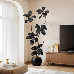 Artificial Green Plant Black Rubber Tree Wabi-Sabi Style Artificial Plant Indoor High-End Light Luxury Floor-Standing Large Potted Plant Decoration