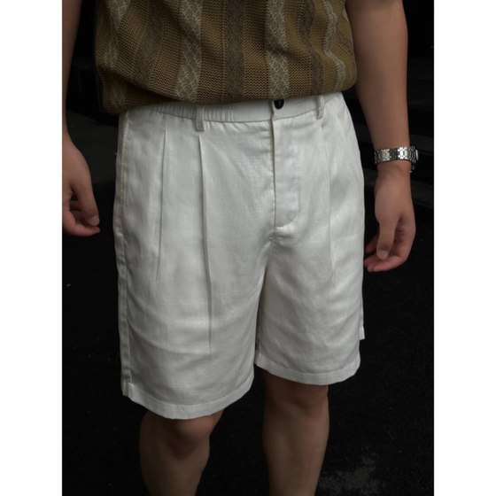 
Old money style linen shorts men's summer new simple commuting straight-leg five-point pants white breathable cool casual pants