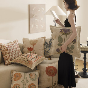
Class A pure cotton gauze pillowcase retro full color woven jacquard sofa cushion head and waist bay window ornament 45