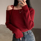 South Korea ’s autumn and winter niche retro irregular oblique collar off -the -shoulder lace