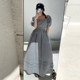 Niche simple backless lace-up dress sweet and age-reducing waist-slimming lace-up puff sleeve solid color long skirt