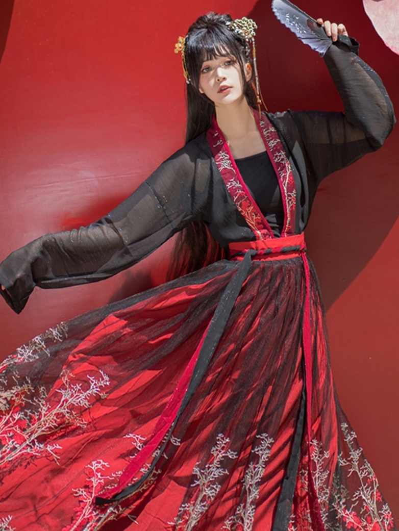 衣锦江南原创设计红珊瑚黑红款汉服