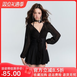 Long-sleeved Swimsuit For Women, One-piece, Slimming, Belly-covering, Sexy Gathered, Pure Lust Style, High-end 2023 New Hot Spring Swimsuit