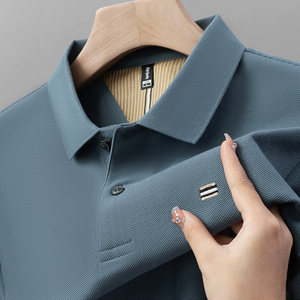 
100% solid color high-end polo shirt for men new summer short-sleeved heavy embroidered lapel T-shirt loose casual top