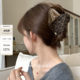 
suzyacc kr light luxury retro niche pu leopard print stitching triangle gripper personalized design back head hairpin