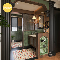 Vintage-Style Bathroom Tiles from Mo Mo Home, Colorful Floral Tiles, Green Bathroom Antique-Style Wall Tiles, Non-Slip Floor Tiles for Toilets