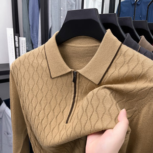 
Contains [mulberry silk + cashmere] 16-needle machine washable thin silk cashmere sweater men's zipper lapel knitted T-shirt