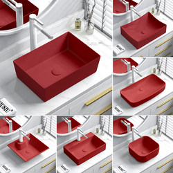 Red Square Ceramic Countertop Washbasin Round Countertop Basin Household Basin Small Size Balcony Countertop Washbasin