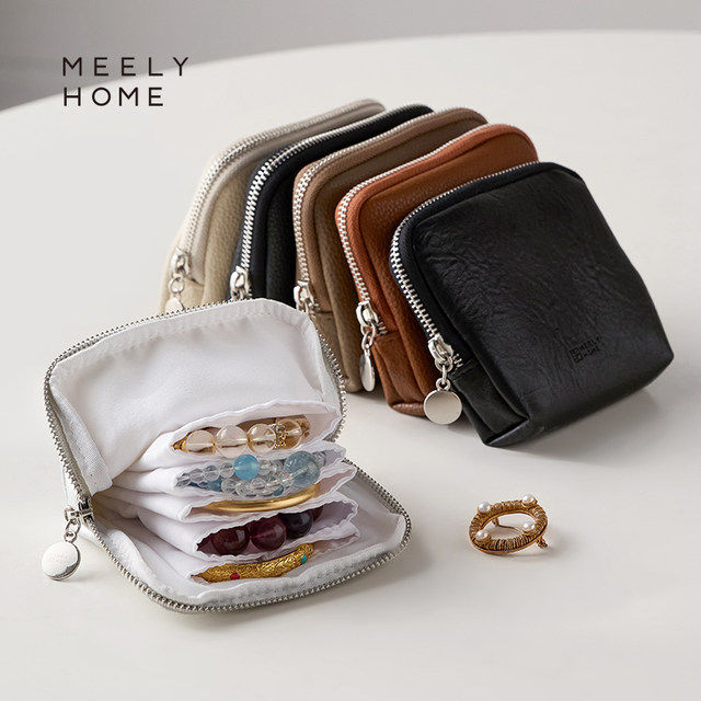 meelyhome leather jewelry bag velvet light luxury high-end portable handband necklace jewelry storage bag