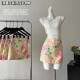 French holiday style satin color printed skirt for women in summer hot girl low waist slim A-line hip short skirt
