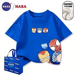 Nasa Co-Branded Boys' and Girls' Cartoon Spider-Man Pure Cotton Short-Sleeve Fashion Trendy American-Style Heavyweight Loose Summer T-Shirt