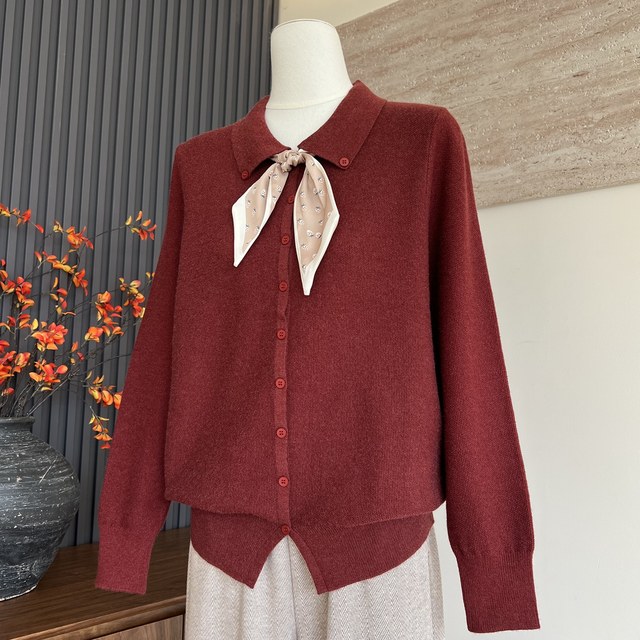 New mother's clothing autumn knitted sweater top scarf collar detachable sweater middle-aged and elderly women's cardigan temperament sweater