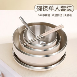 A Set of Bowls and Chopsticks, Portable Tableware Bowls for One Person, Personal Use for Girls, Stainless Steel Rice Bowls, Soup Bowls and Noodles 2450