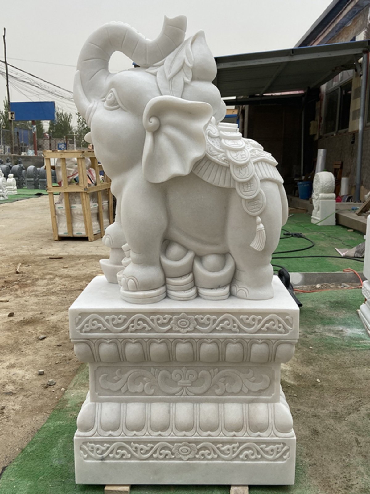 大理石象のペア - 新しい中国風石彫り