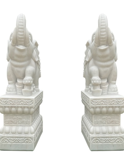象の石彫刻 大理石 大理石象のペア - 新しい中国風石彫り