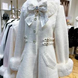 New winter Japanese sweet bow mid-length woolen coat for small versatile lace love jacket for women