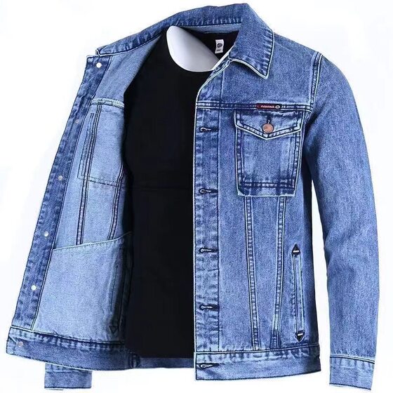 
High-end denim jacket men's trendy brand light blue work jacket men's spring and autumn large size versatile handsome top