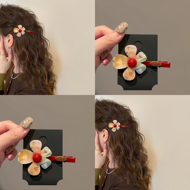 Symphony Acetate Flower Hairpin Women's Side Clip Side Hairpin 2025 New Bangs Clip Duckbill Clip Forehead Hair Accessories Autumn