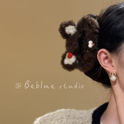 Teddy Coco~ Korean-Style Cute Bear Plush Claw Clip Cartoon Animal Hair Clip for the Back of the Head, Autumn and Winter Hair Accessory